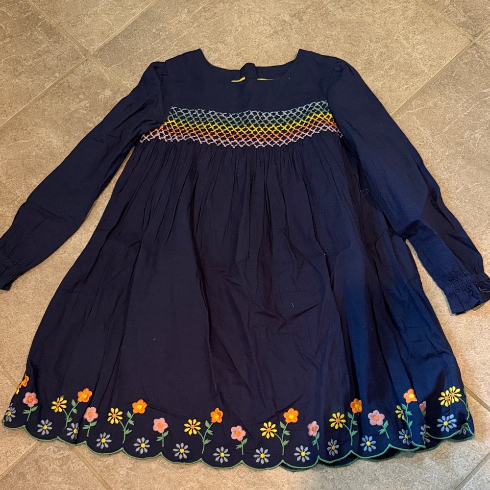 Mini Boden Navy Dress with Colorful Embroidery